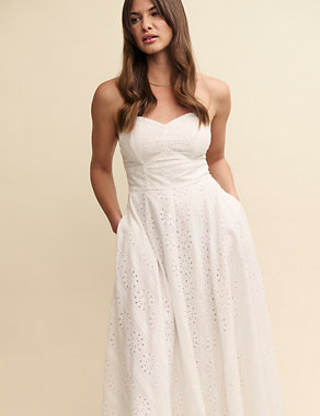 Pure Cotton Broderie Midaxi Waisted Dress Image 2 of 4