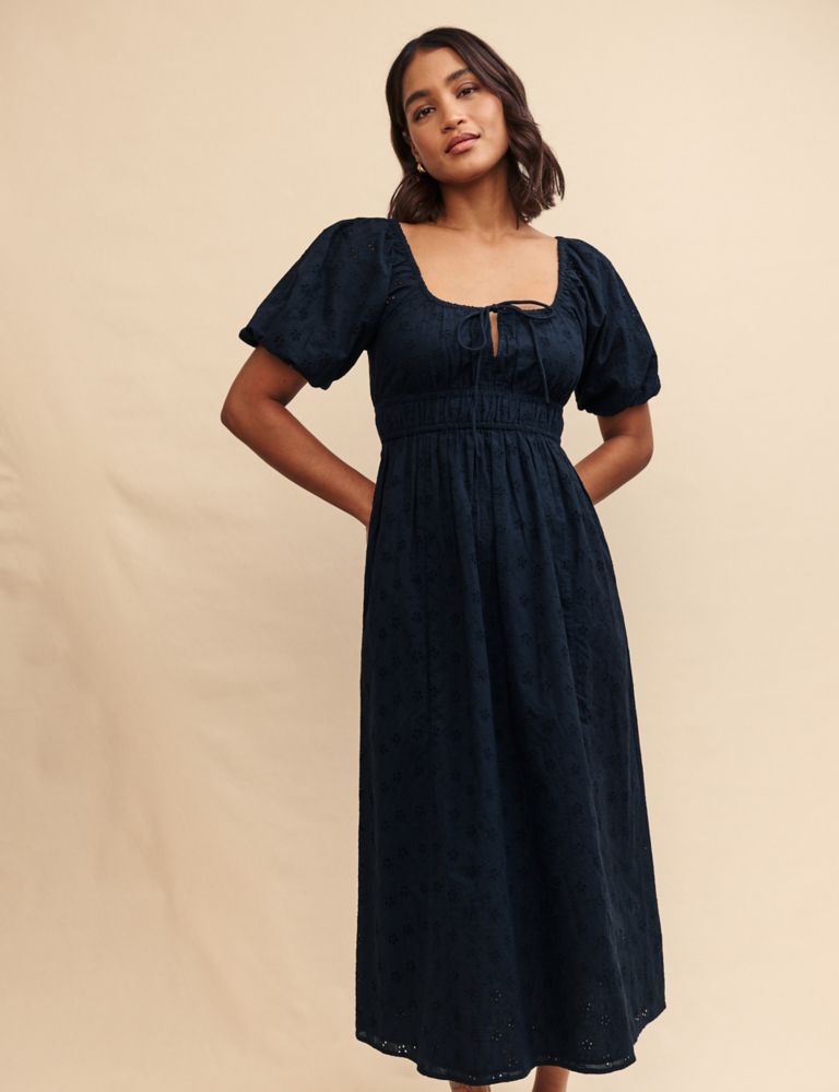 Pure Cotton Broderie Midaxi Waisted Dress 2 of 5