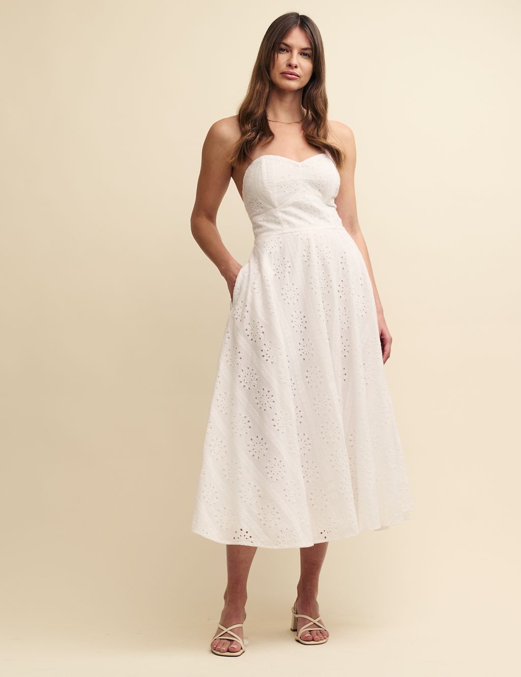 Pure Cotton Broderie Midaxi Waisted Dress 3 of 4