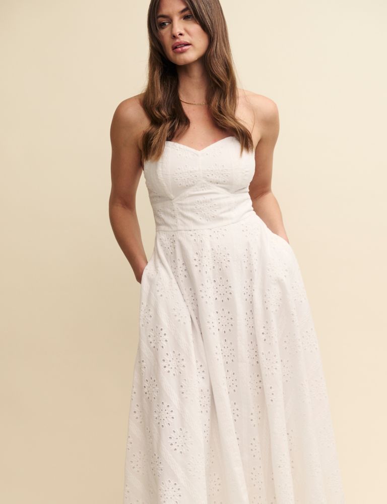 Pure Cotton Broderie Midaxi Waisted Dress 2 of 4