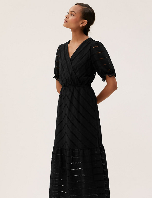 Pure Cotton Broderie Midaxi Wrap Dress | M\u0026S Collection | M\u0026S