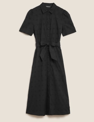 Pure Cotton Broderie Midi Shirt Dress – M&S COLLECTION