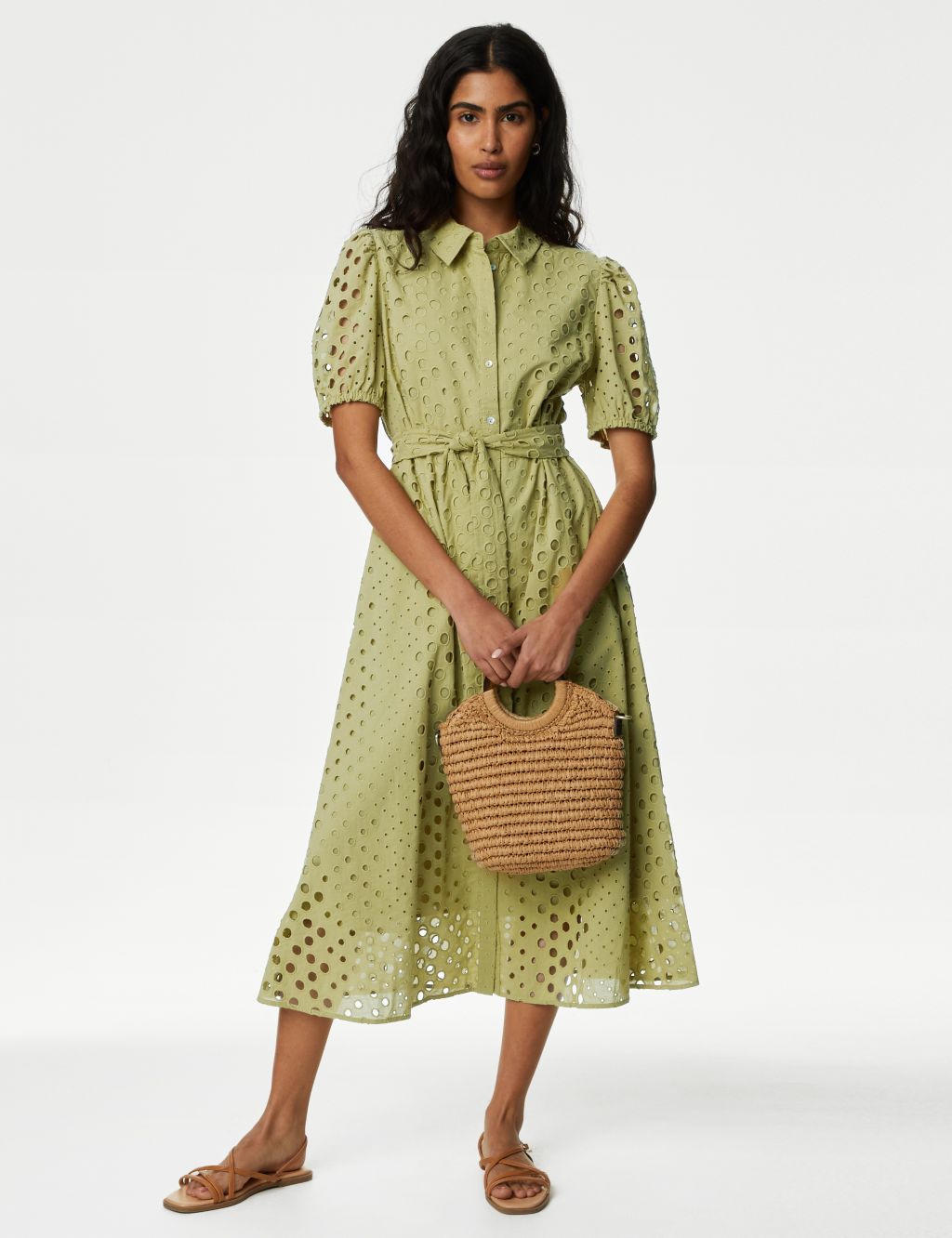 Pure Cotton Broderie Midi Shirt Dress 2 of 6