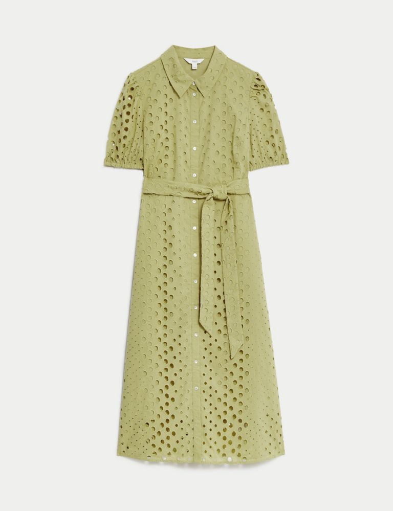Pure Cotton Broderie Midi Shirt Dress 3 of 6