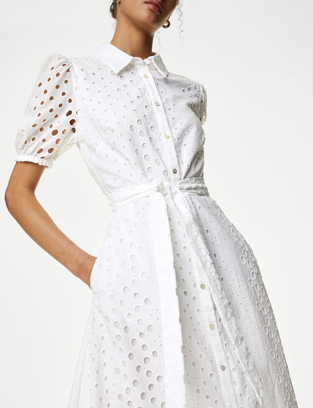 Pure Cotton Broderie Midi Shirt Dress 4 of 6