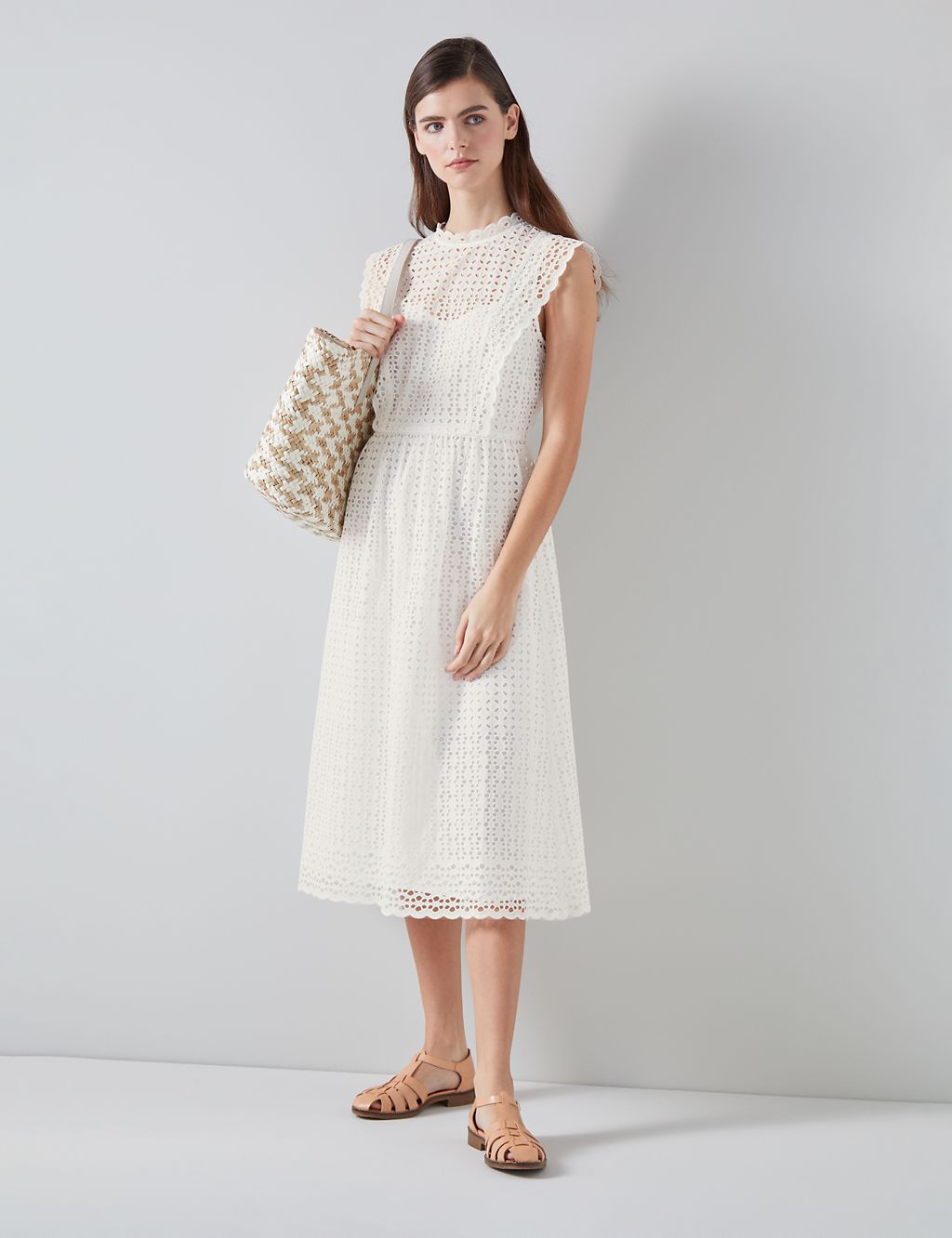 Pure Cotton Broderie Midi Skater Dress 3 of 4