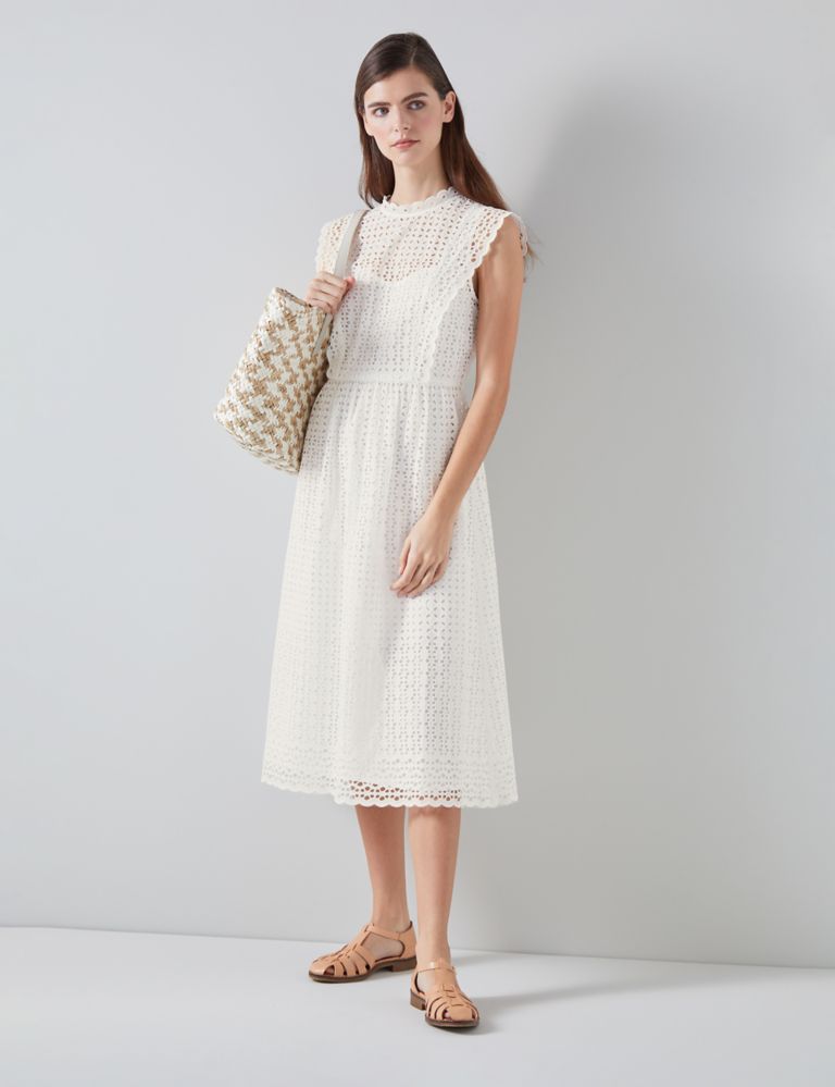 Pure Cotton Broderie Midi Skater Dress 1 of 4