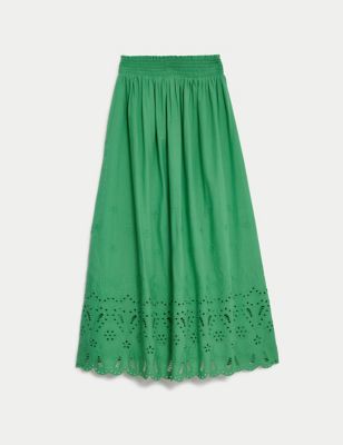 Pure Cotton Broderie Midi Skirt Image 2 of 5