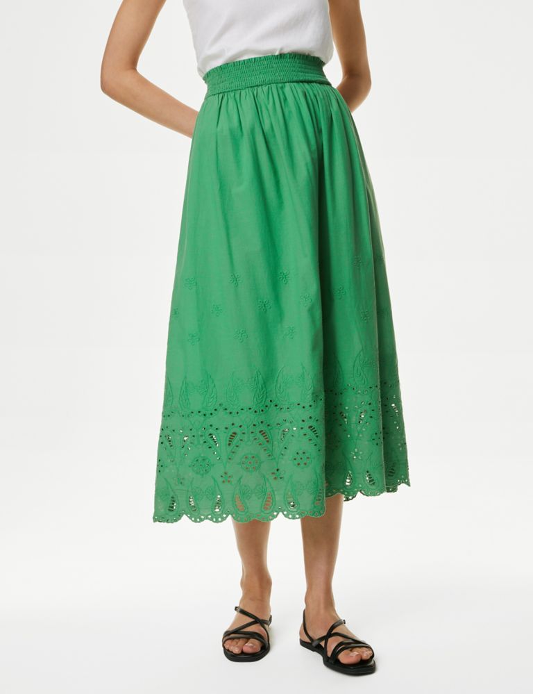 Pure Cotton Broderie Midi Skirt 4 of 5