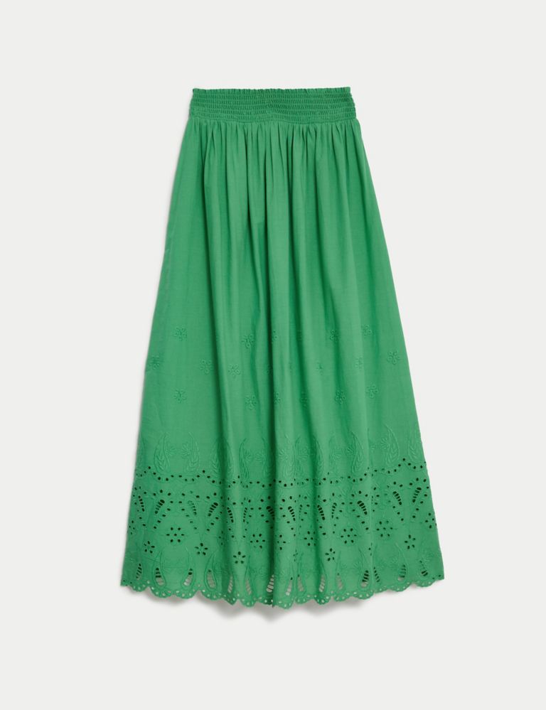 Pure Cotton Broderie Midi Skirt 2 of 5
