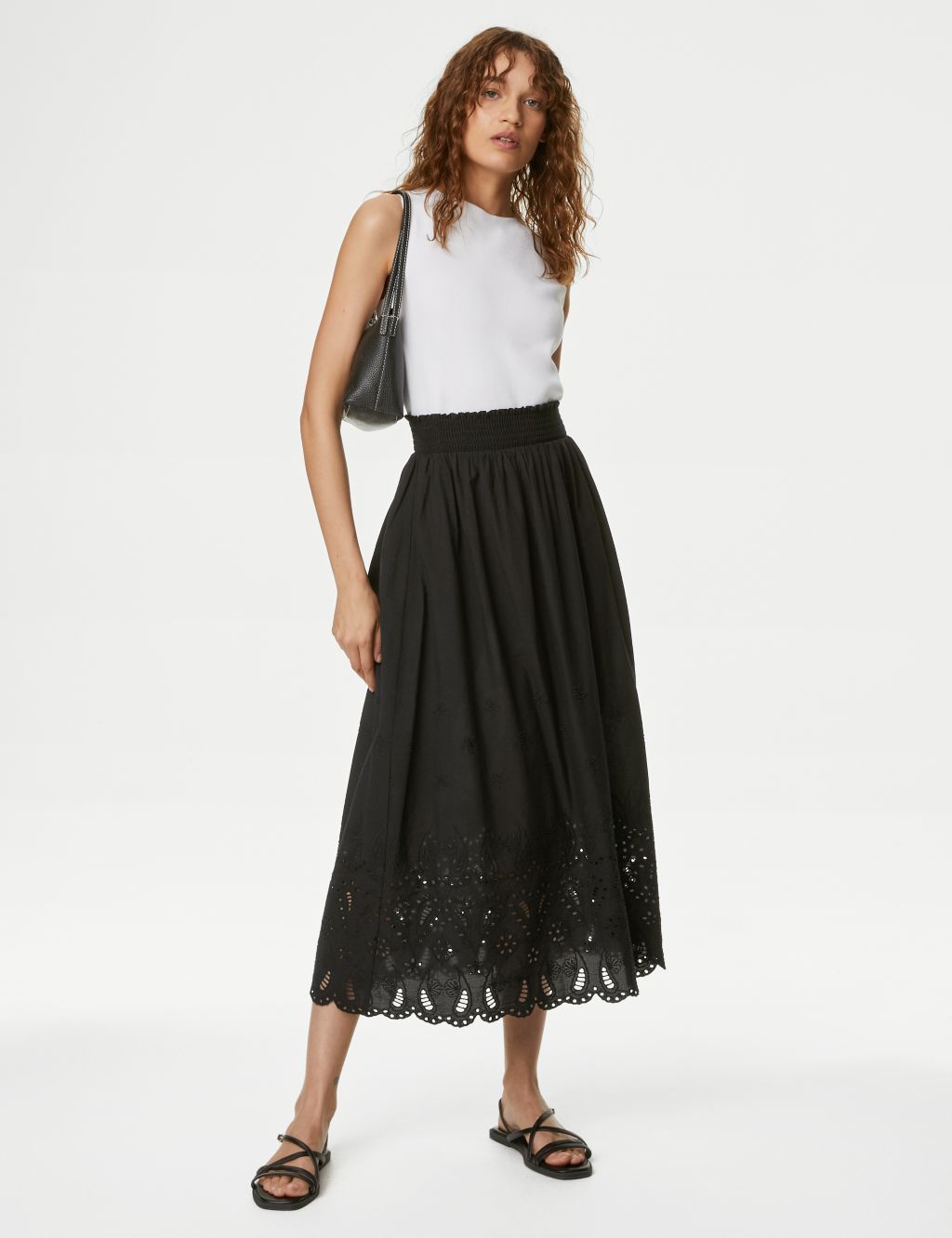 Pure Cotton Broderie Midi Skirt 3 of 6