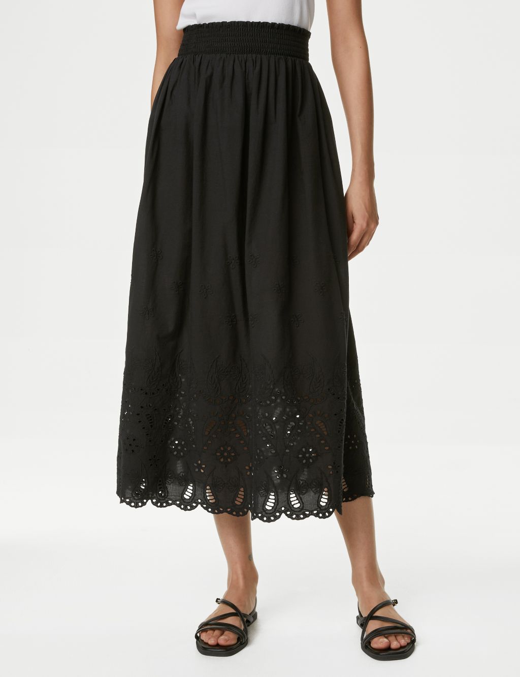 Pure Cotton Broderie Midi Skirt 2 of 6