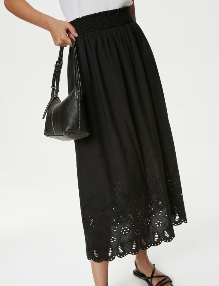 Pure Cotton Broderie Midi Skirt 4 of 6