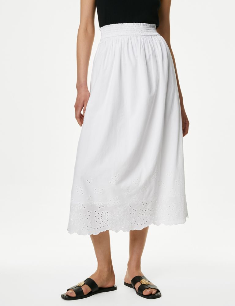 Pure Cotton Broderie Midi Skirt 4 of 5