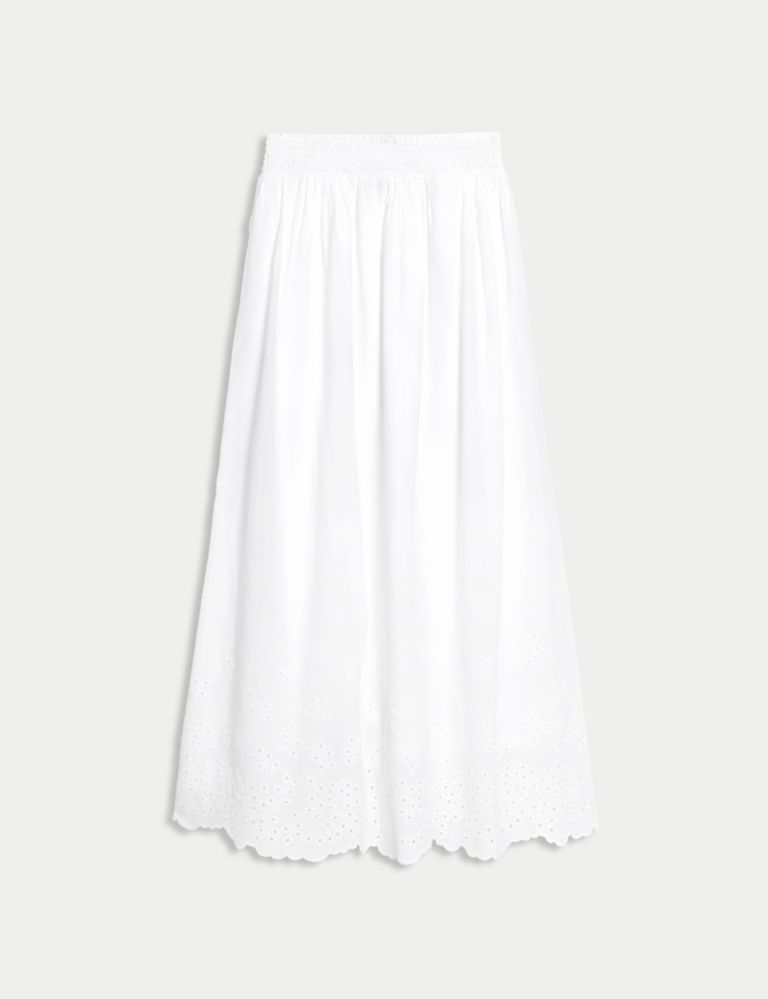 Pure Cotton Broderie Midi Skirt 2 of 5