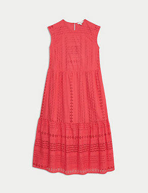 Pure Cotton Broderie Midi Tiered Dress Image 2 of 5