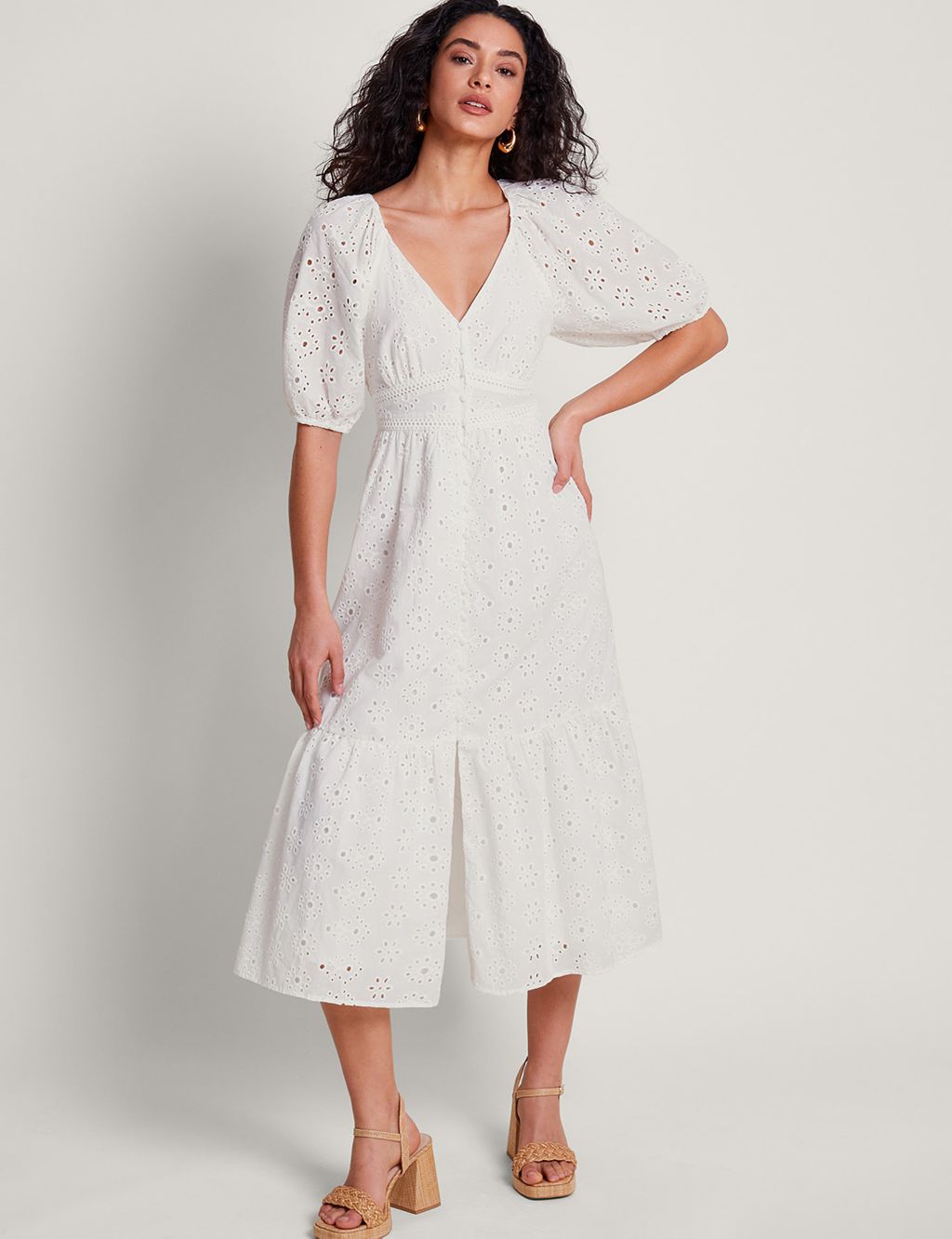 Pure Cotton Broderie Midi Tiered Dress 3 of 4