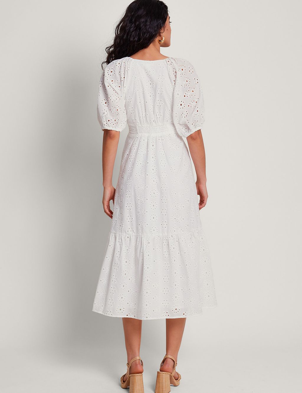 Pure Cotton Broderie Midi Tiered Dress 4 of 4