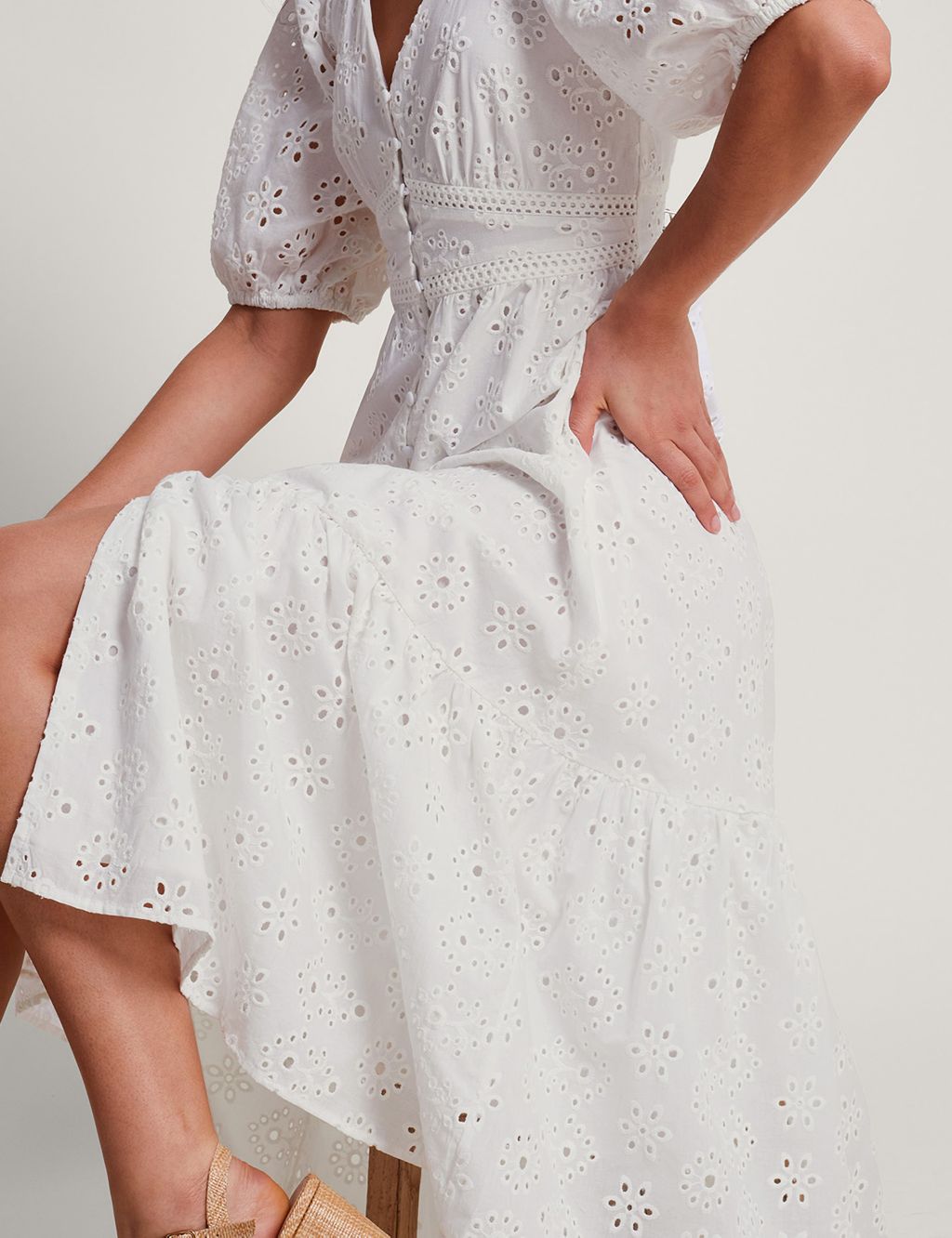 Pure Cotton Broderie Midi Tiered Dress 1 of 4