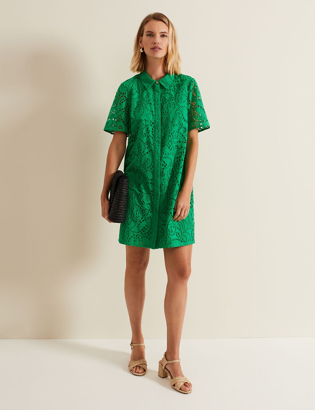Pure Cotton Broderie Mini Swing Shirt Dress 3 of 6