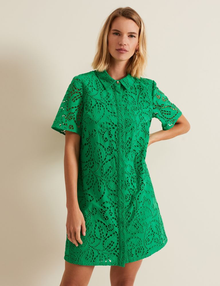 Pure Cotton Broderie Mini Swing Shirt Dress 3 of 6