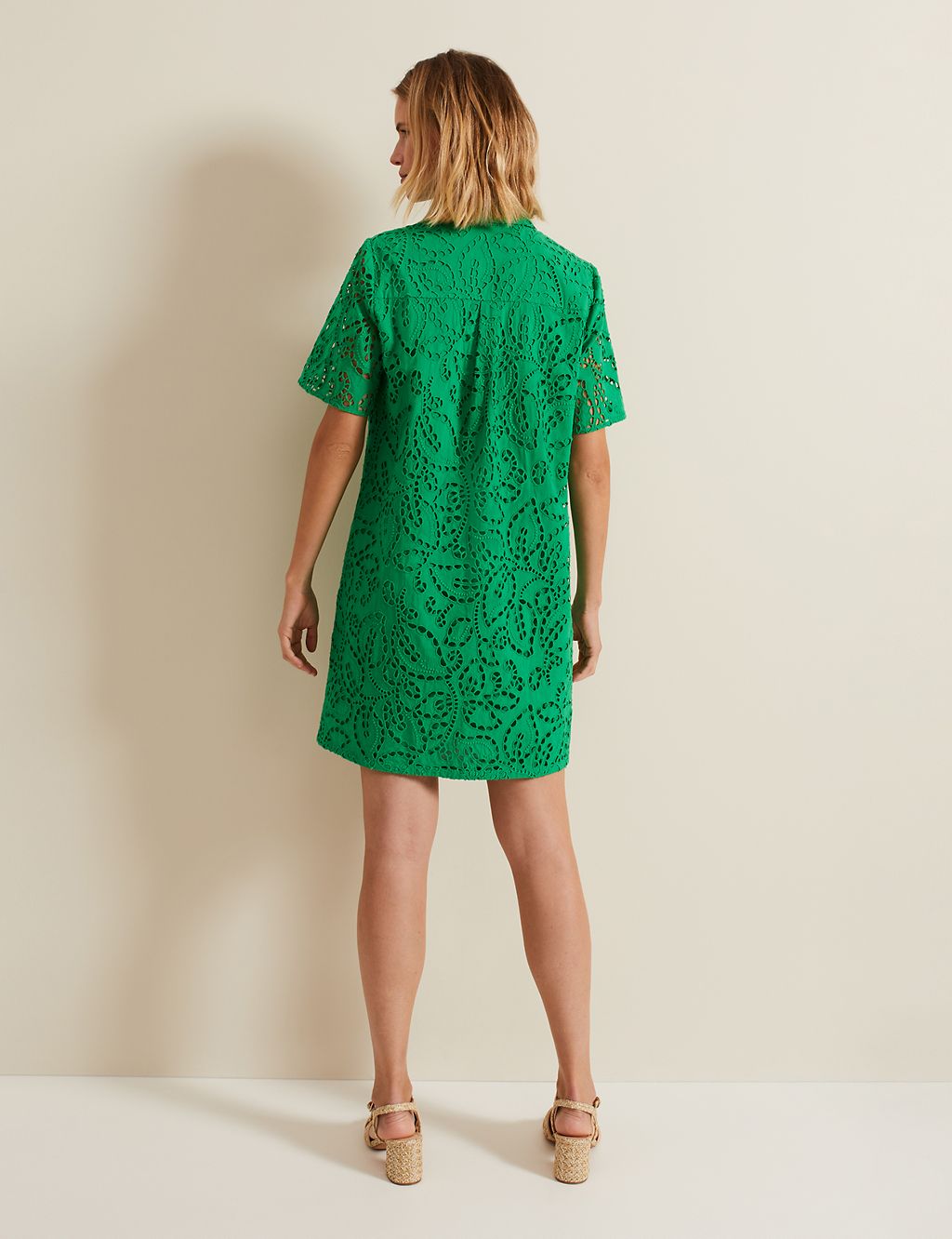 Pure Cotton Broderie Mini Swing Shirt Dress 4 of 6