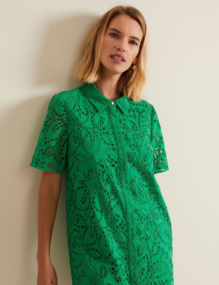 Pure Cotton Broderie Mini Swing Shirt Dress 5 of 6