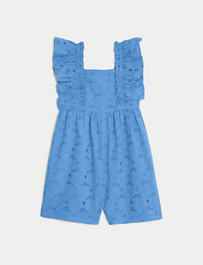 Pure Cotton Broderie Playsuit (2-8 Yrs) Image 2 of 4