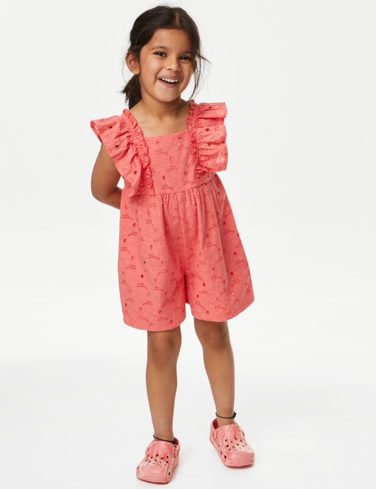 Pure Cotton Broderie Playsuit (2-8 Yrs) 3 of 5