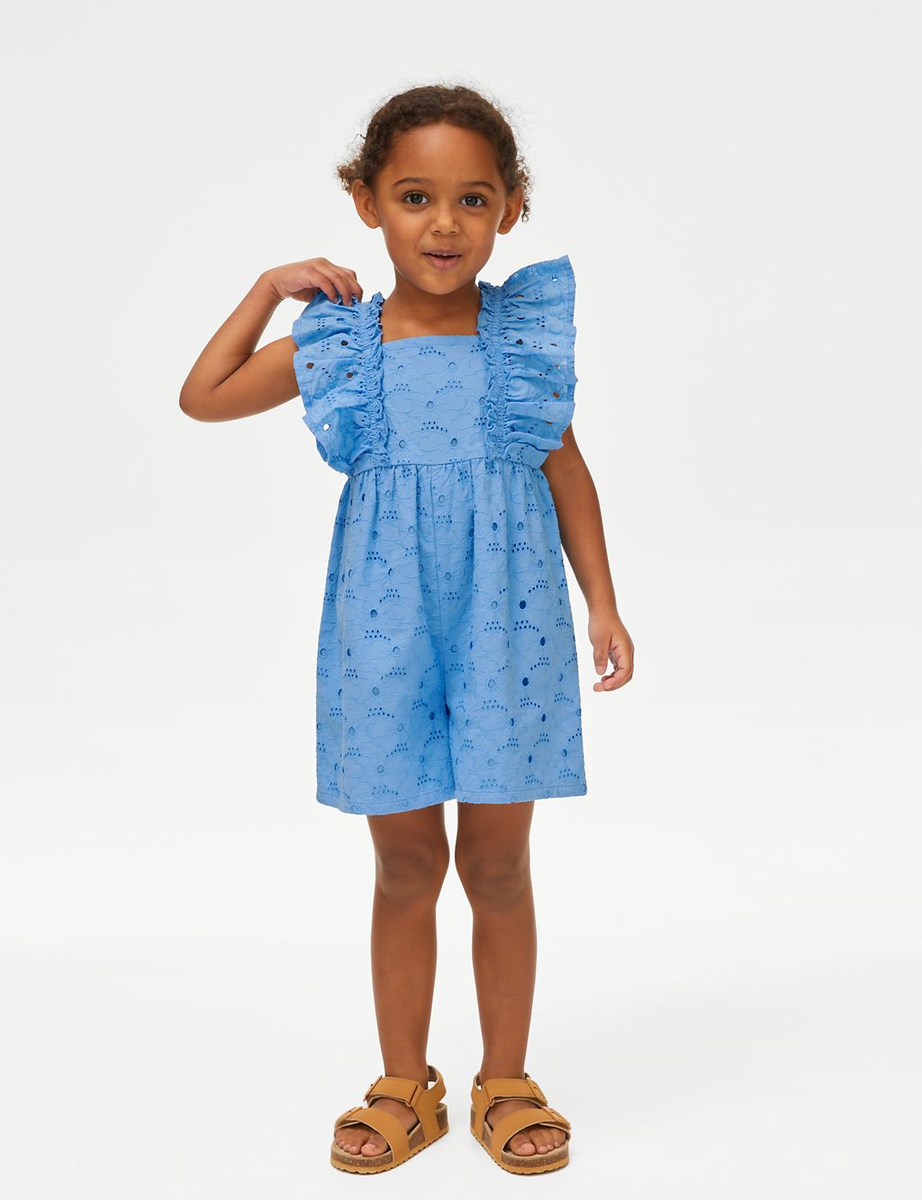 Pure Cotton Broderie Playsuit (2-8 Yrs) 3 of 4