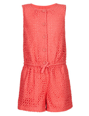 Pure Cotton Broderie Playsuit Image 2 of 4