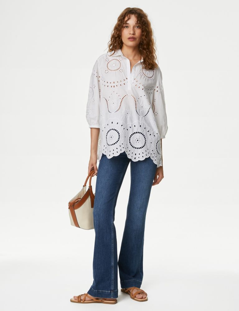 Pure Cotton Broderie Popover Blouse 1 of 5