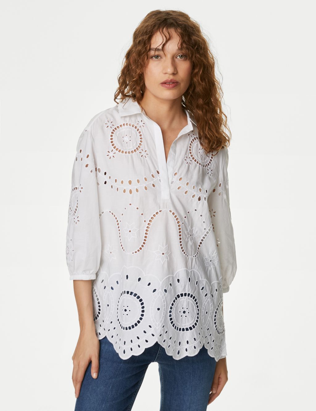 Pure Cotton Broderie Popover Blouse 2 of 5