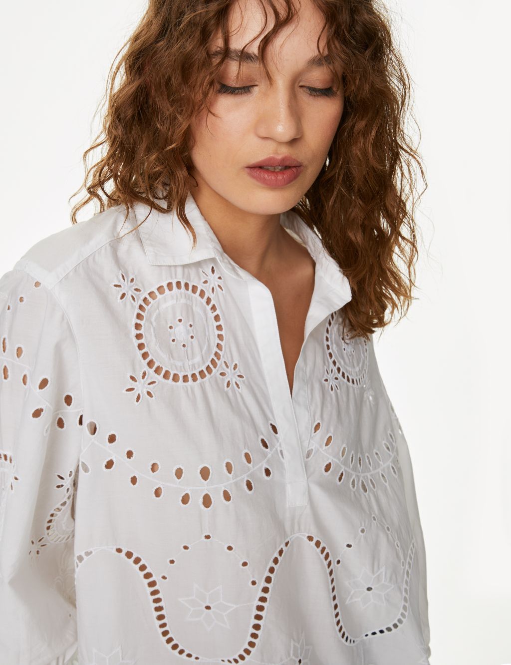 Pure Cotton Broderie Popover Blouse 4 of 5