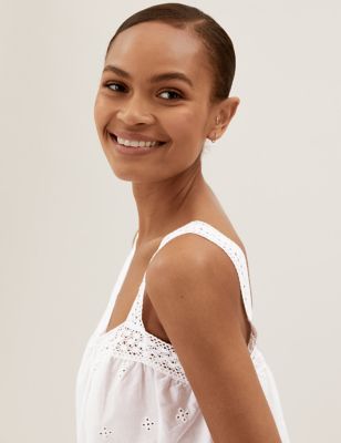 exM&S PER UNA Cotton Broderie Anglaise Embroidered Cami Top RRP