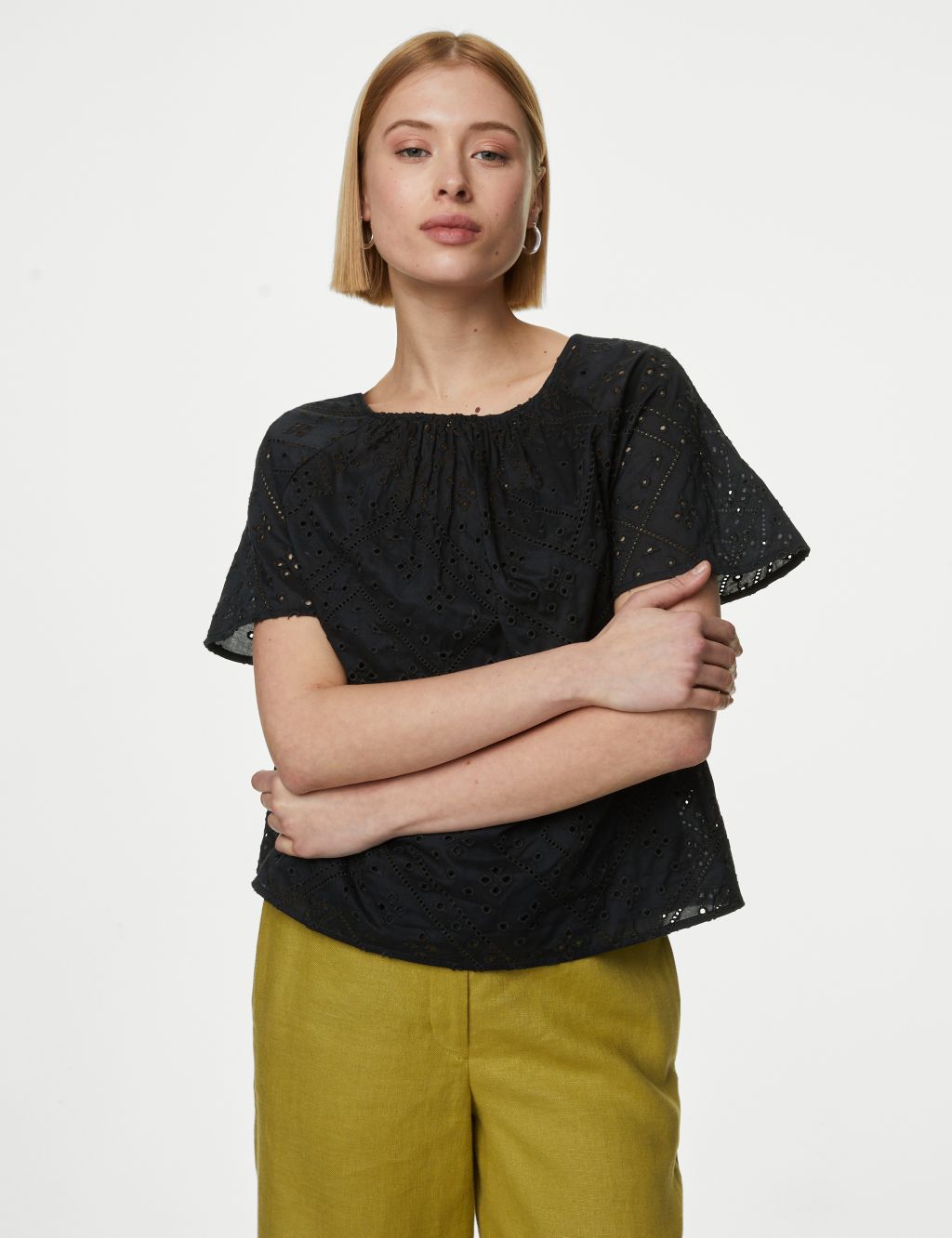 Pure Cotton Broderie Round Neck Blouse 4 of 5