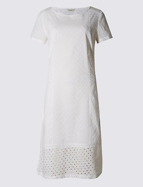 Pure Cotton Broderie Shift Dress Image 2 of 4