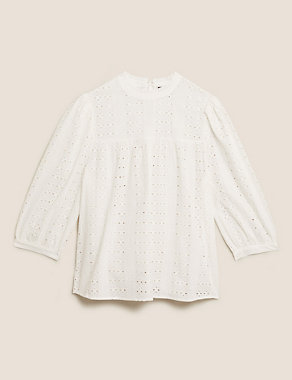 Pure Cotton Broderie Short Sleeve Blouse Image 2 of 6