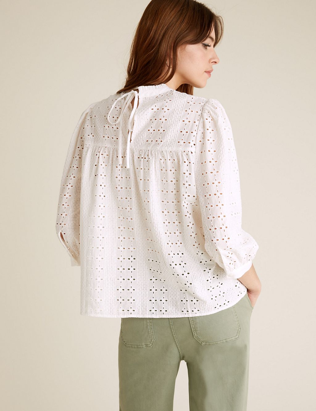 Pure Cotton Broderie Short Sleeve Blouse 4 of 6