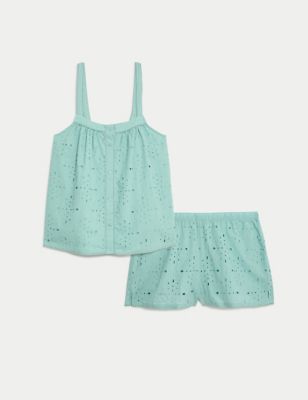 Pure Cotton Broderie Shortie Set Image 2 of 6