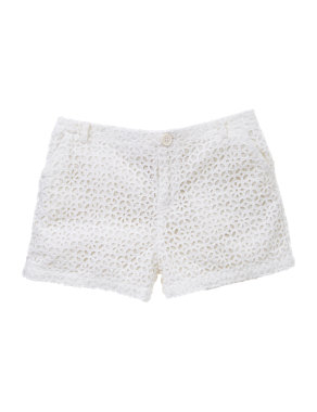 Pure Cotton Broderie Shorts (5-14 Years) Image 2 of 5