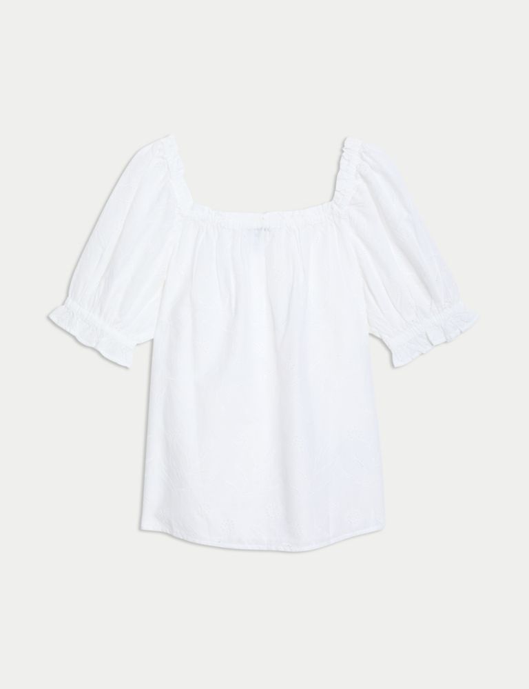 Pure Cotton Broderie Square Neck Top 2 of 6