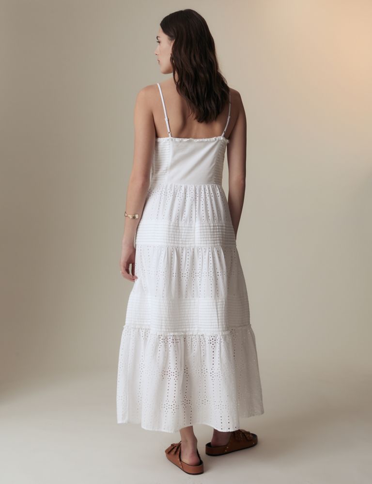 Pure Cotton Broderie Strappy Midaxi Tiered Dress 6 of 7