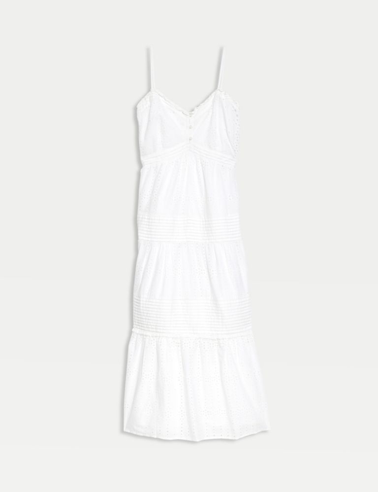 Pure Cotton Broderie Strappy Midaxi Tiered Dress 3 of 7