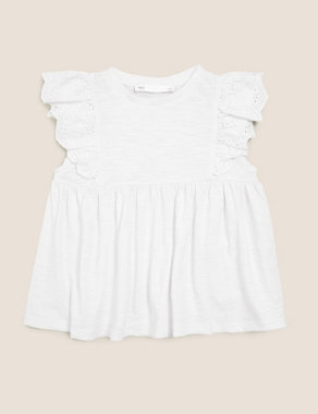Pure Cotton Broderie T-Shirt (2-7 Yrs) Image 2 of 4