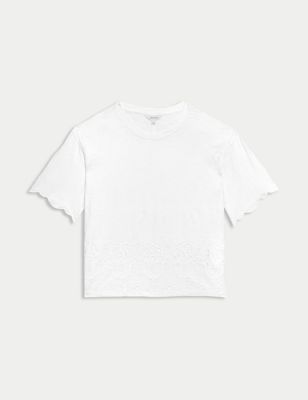 Pure Cotton Broderie T-Shirt Image 2 of 6