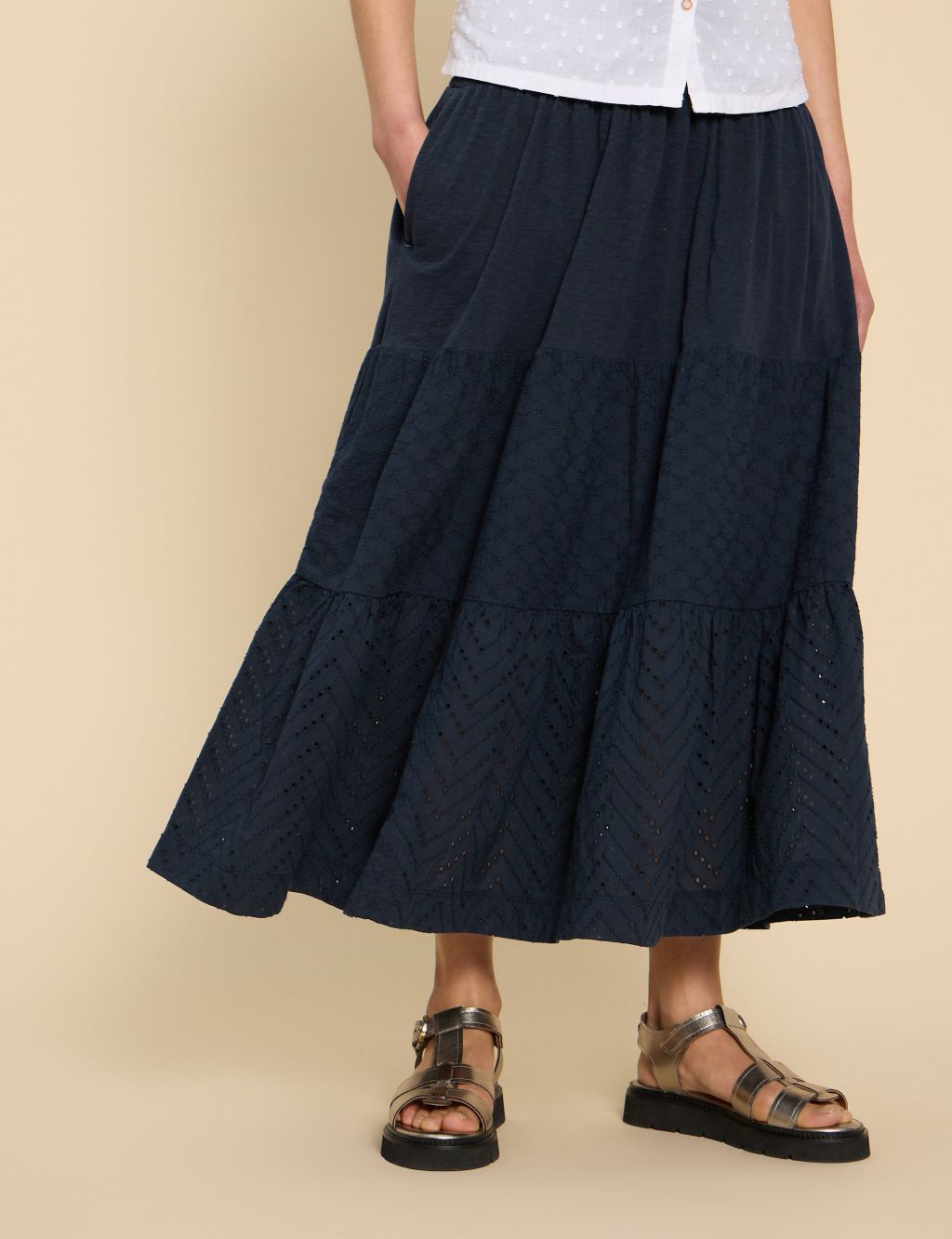 Pure Cotton Broderie Tiered Maxi Skirt 2 of 6