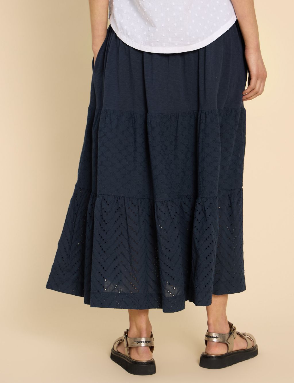 Pure Cotton Broderie Tiered Maxi Skirt 4 of 6