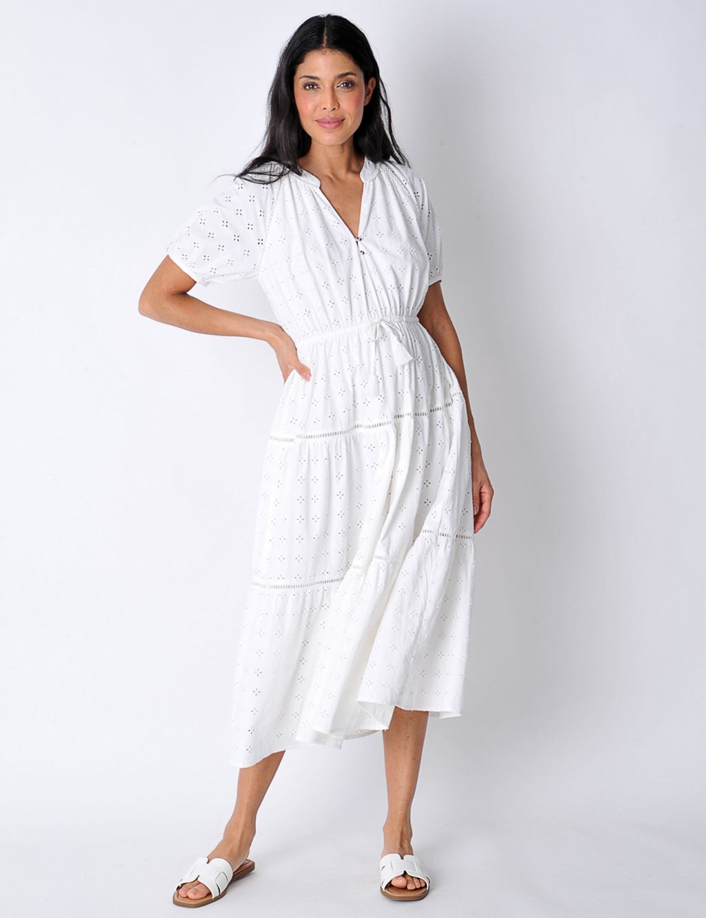 Pure Cotton Broderie Tiered Midi Dress 2 of 6