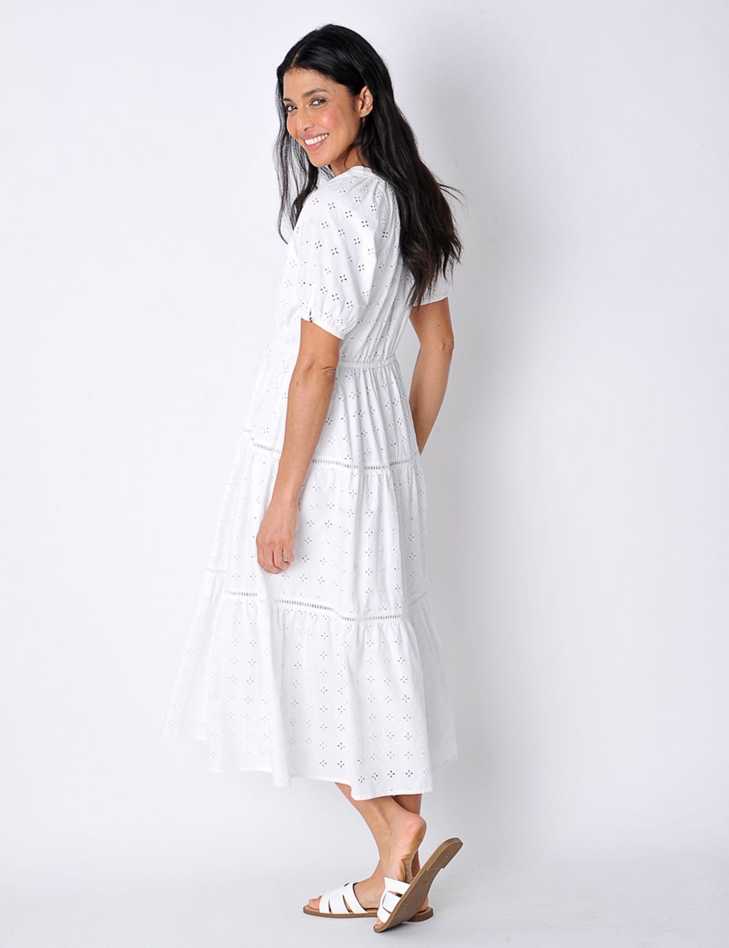 Pure Cotton Broderie Tiered Midi Dress 4 of 6